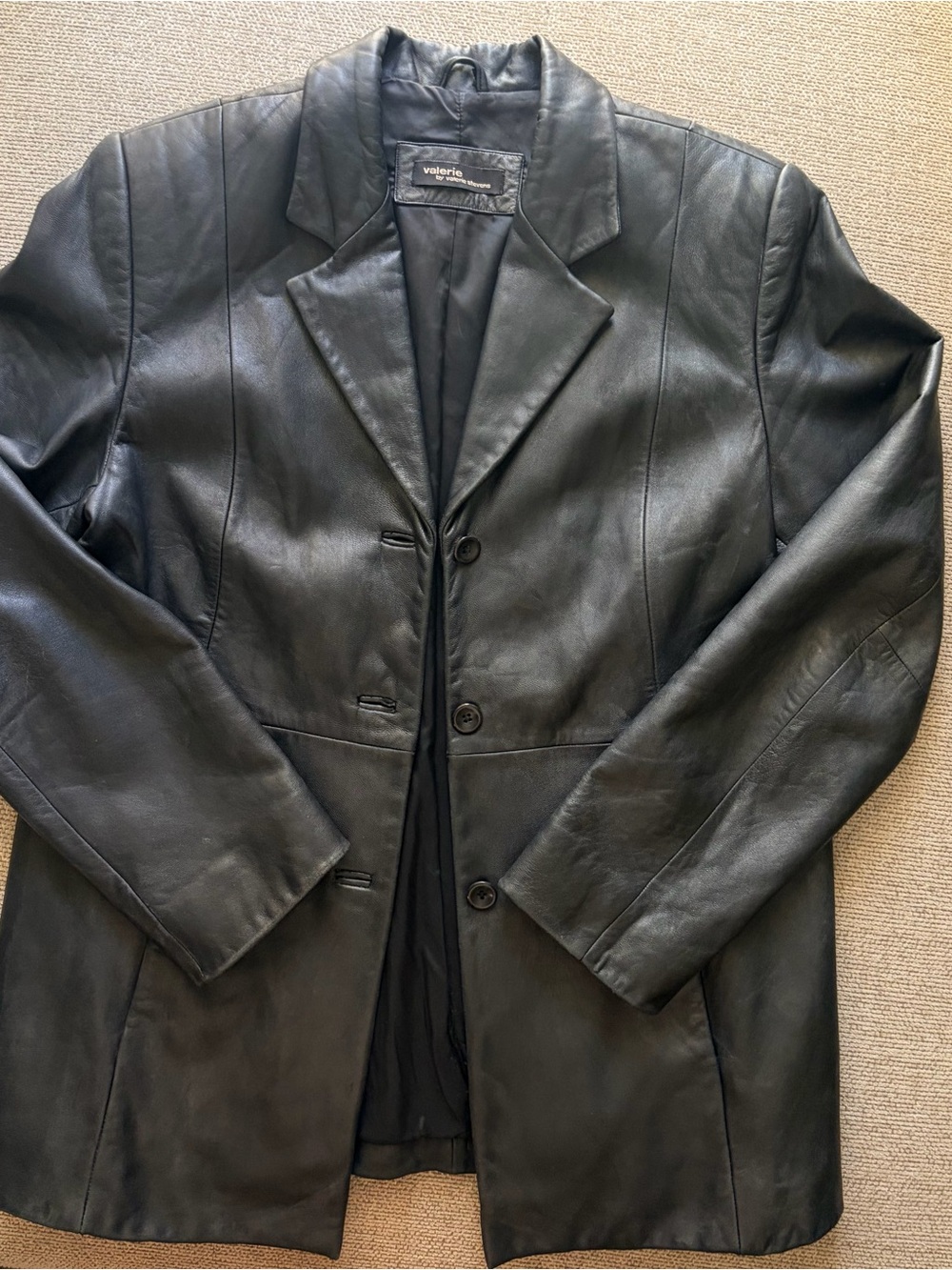 Valerie Stevens Women’s Black Genuine Leather Blazer Jacket